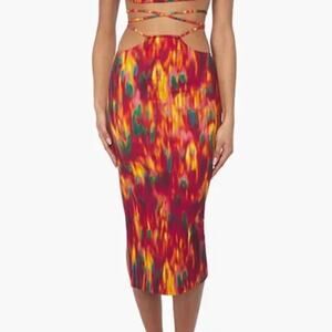NWT WeWoreWhat Tie Dye Sexy Tie Wrap Hip Cutouts Midi Split Hem Slip Skirt S